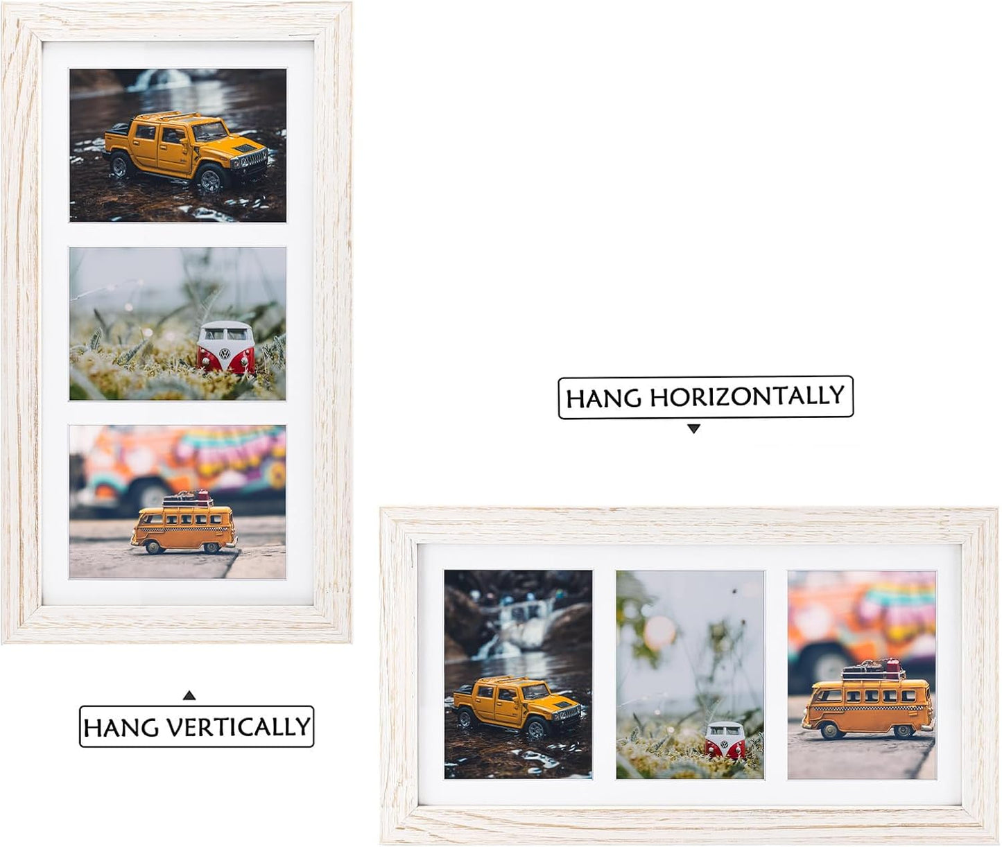 Golden State Art, Set of 10, 7x14 Distressed White Photo Wood Collage Frame with Mat Displays (3) 4"x6" Pictures