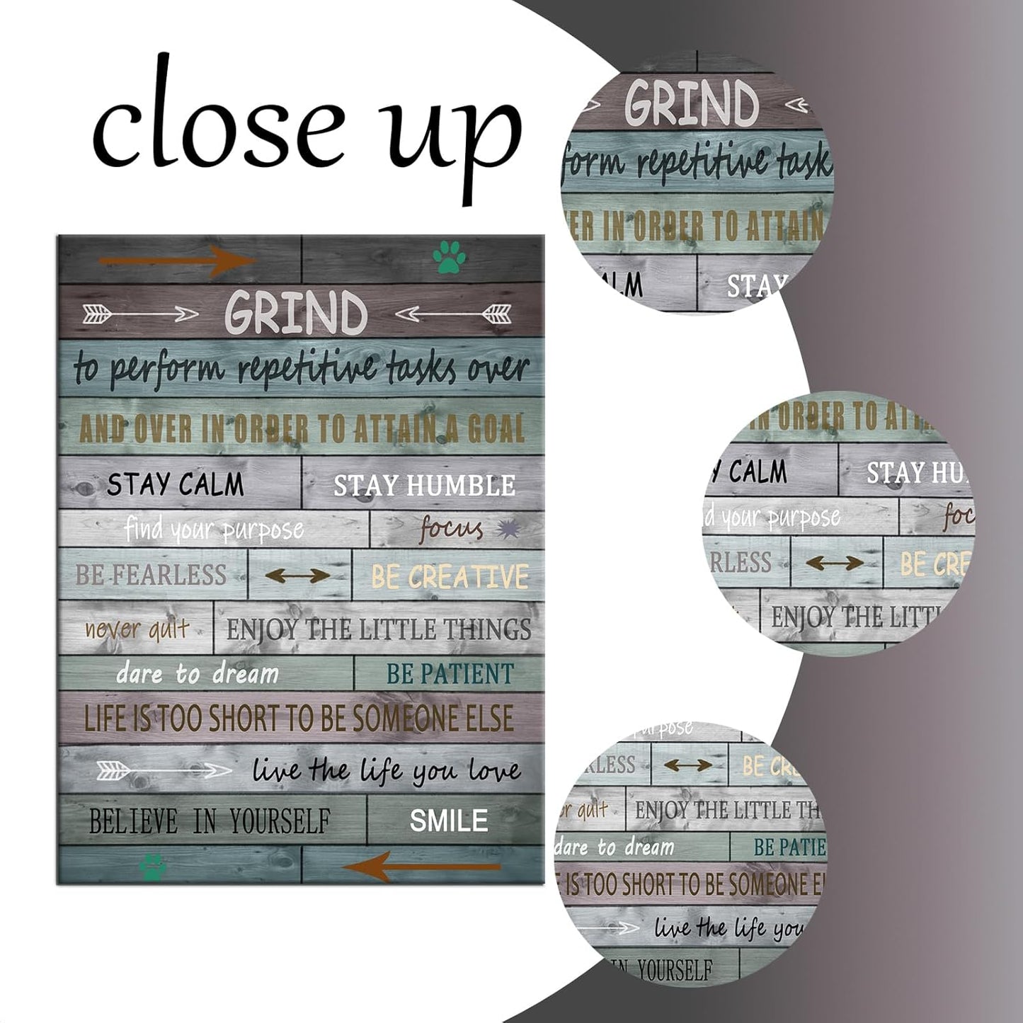 Inspirational Grind Canvas Wall Art Office Decor Motivational Picture Print Retro Theme Painting Poster Artwork for Living Room Workplace Hallway Wall Decoration Stretched and Framed [30''Wx 40''H]