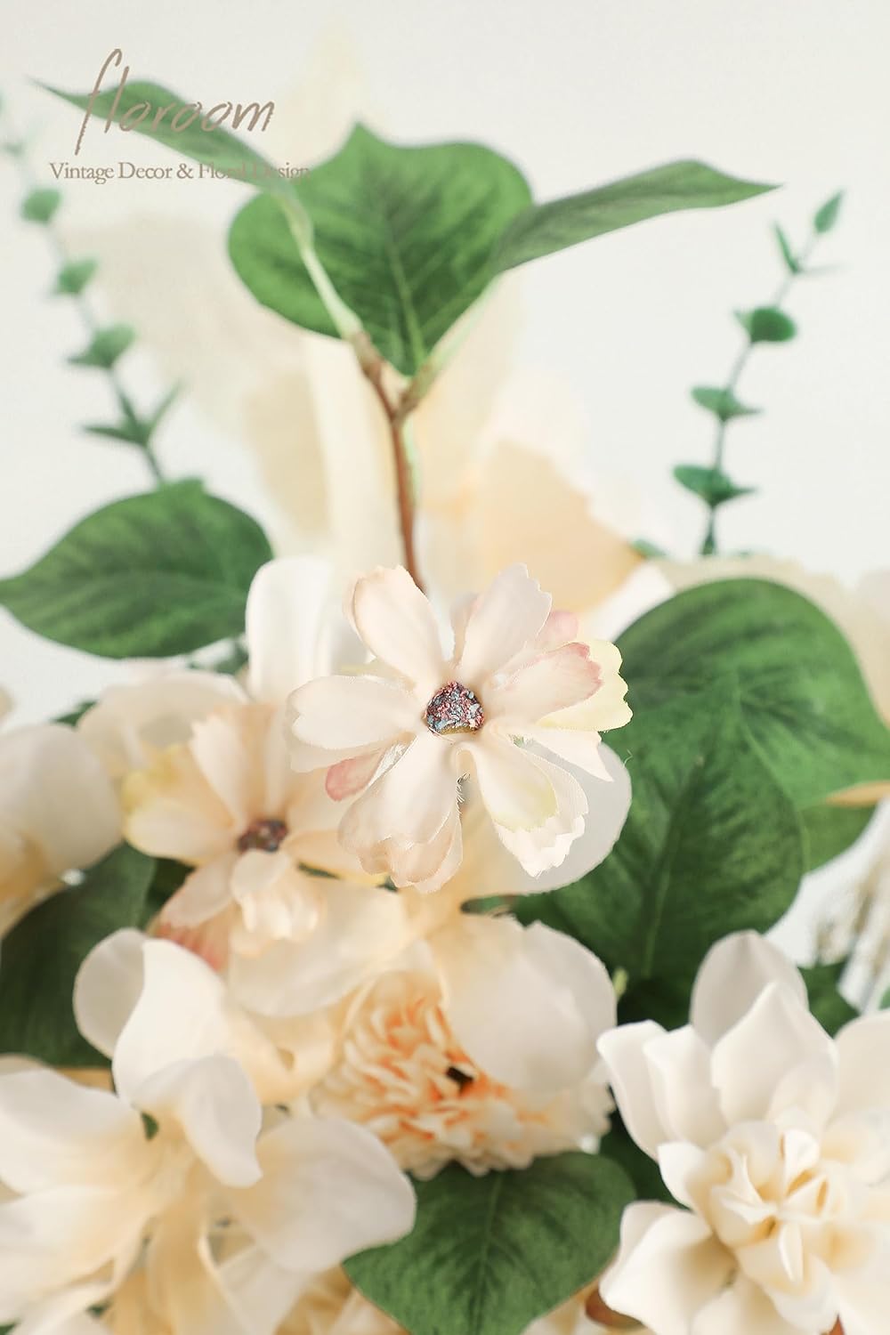 Floroom Artificial Greenery Stems Box Set, 22pcs with 8 Kinds of Faux Greenery Flowers Picks for DIY Bridal Bouquets Wedding Floral Arrangement Table Centerpieces, Green & Cream