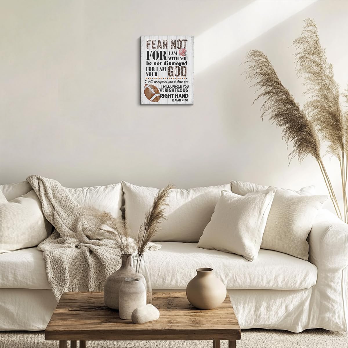 HZMLYDJ Christian Art Boys Bedroom Decor - Bible Verse Wall Decor for Kids - Scripture Wall Art - Christian Gifts - Rustic Kids Room Decor - Football Room Decor - Religious Quotes for Men, Man cave