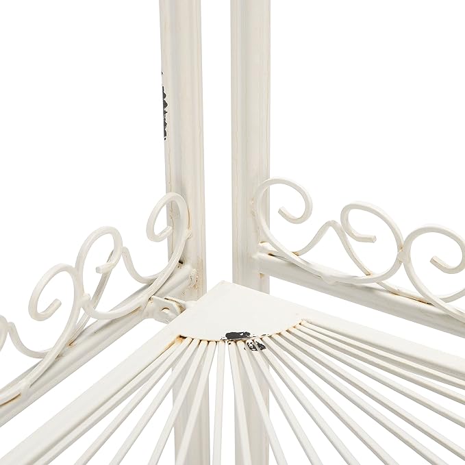 SAFAVIEH PAT5013B Outdoor Collection Abarrane Antique White Wrought Iron 4-Tier Corner Shelf