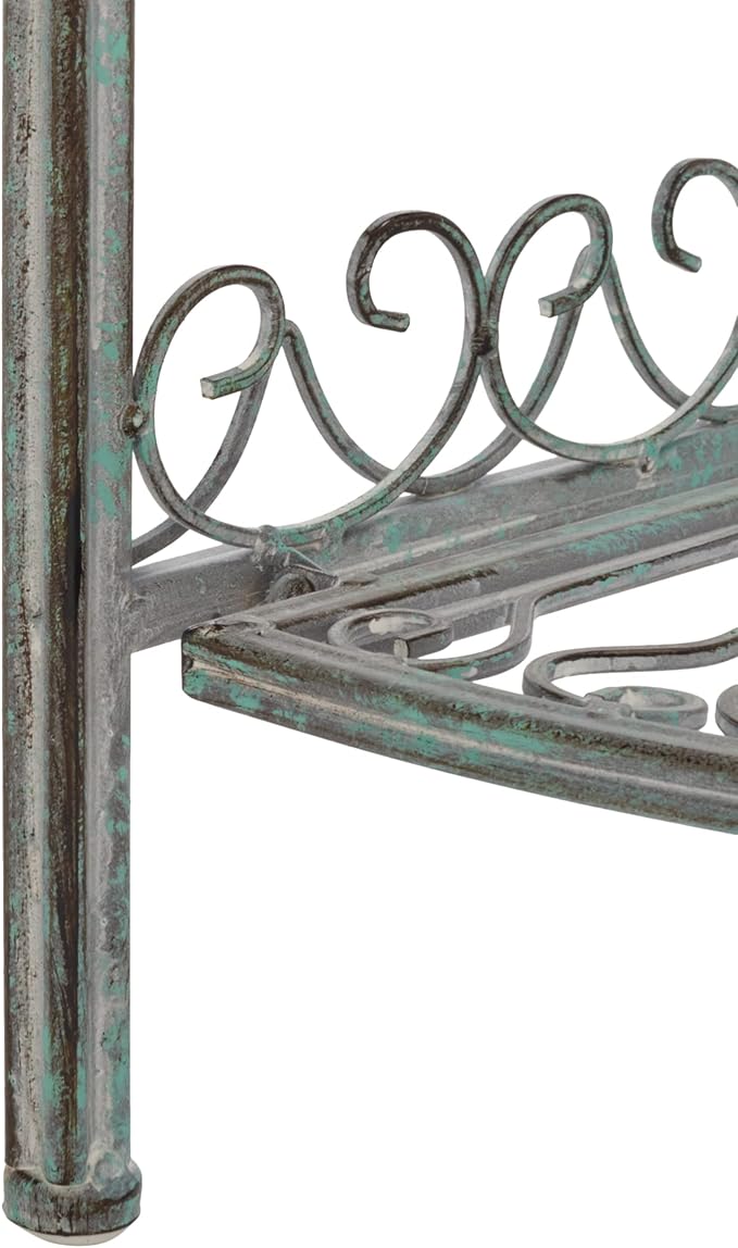 SAFAVIEH Outdoor Collection Abarrane Victorian Antique Dark Green Wrought Iron 4-Tier Corner Shelf