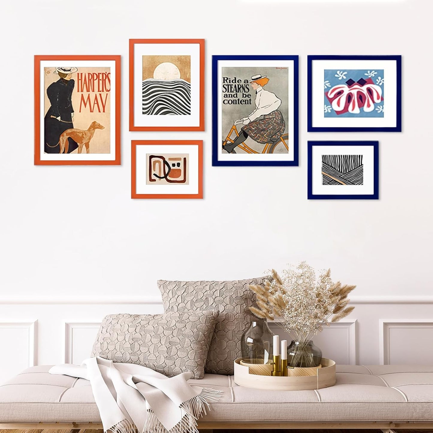 KINLINK 5x7 Picture Frame Orange, Solid Wood Frames with Acrylic Plexiglass for 3.5x5/4x6 with Mat or 5x7 without Mat, Tabletop and Wall Display Photo Frame, Set of 4