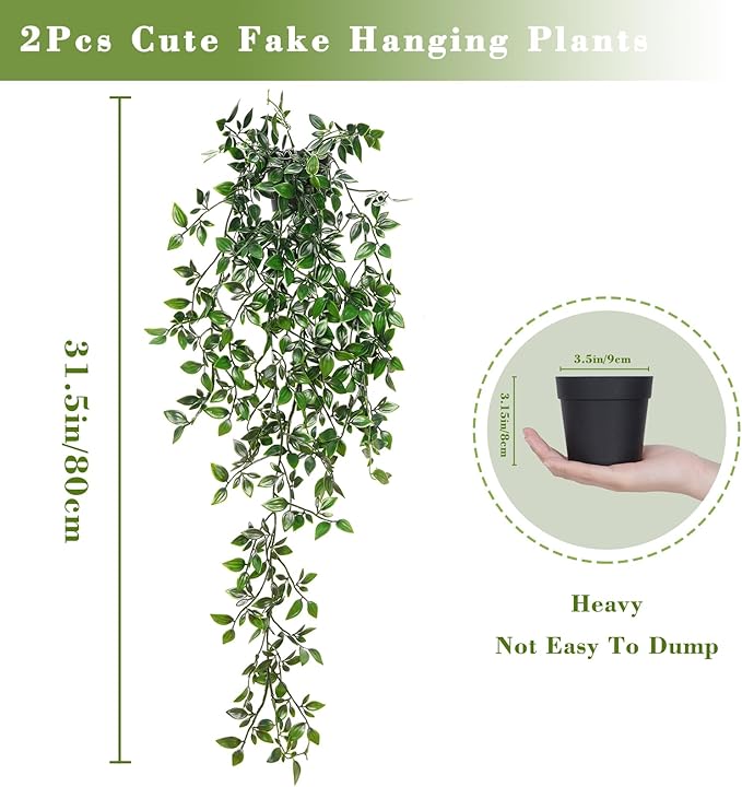 BLEUM CADE Fake Hanging Plants, 2pcs Artificial Hanging Potted Plant, Faux Mandala Vines Hanging Plant Greenery for Wall Shelf Home Living Room Indoor Outdoor Decor