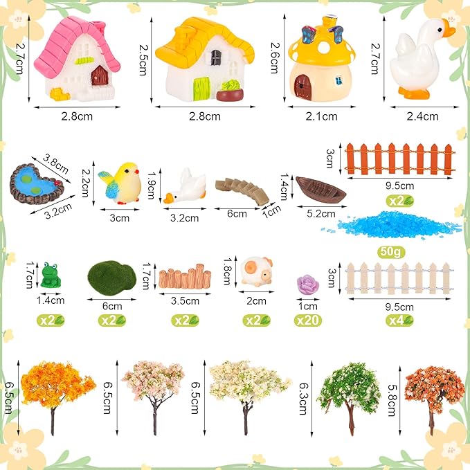 118 PCS Mini Fairy Garden Accessories Kit Cute Miniature Garden Decorations Set Tiny Figurines for DIY Micro Landscape Terrarium Dollhouse Succulent Craft Decor Potted Horticulture Ornaments