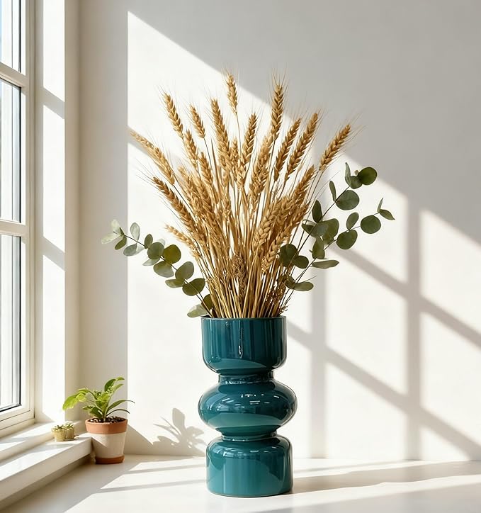 JSPYFITS Glass Hydroponic Flower Vase, 7 Inches Colored Glass Bubble Vase for Flower, Three-Layer Glassvase Funky Vase for Home/Office/Weddings/Party Table Flower Decor (Dark Green)