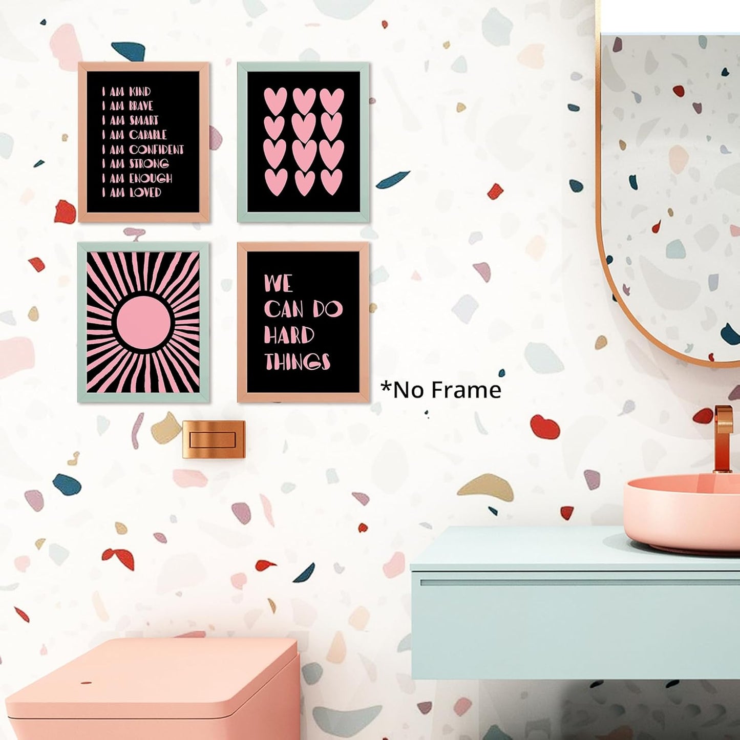 I am Kind Brave Smart Affirmations Black Sun Sunshine Hearts Poster Prints for Girls Kids Room Playroom Decor,Girl Nursery Decorations Prints Wall Art Unframed 4pcs 8x10inches,Girls Kids Gifts