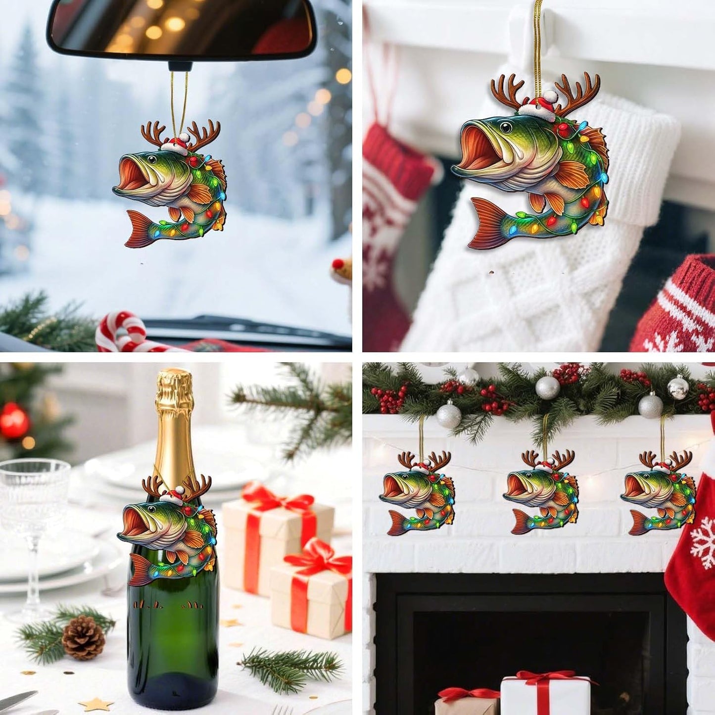 Funny Bass Fishing Ornament, Wooden Christmas Tree Decoration for Fishermen, Holiday Keepsake Gift for Men, Fish Lover Ornaments