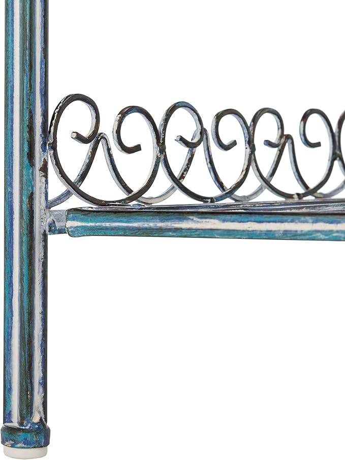 SAFAVIEH PAT5013C Outdoor Collection Abarrane Antique Blue Wrought Iron 4-Tier Corner Shelf
