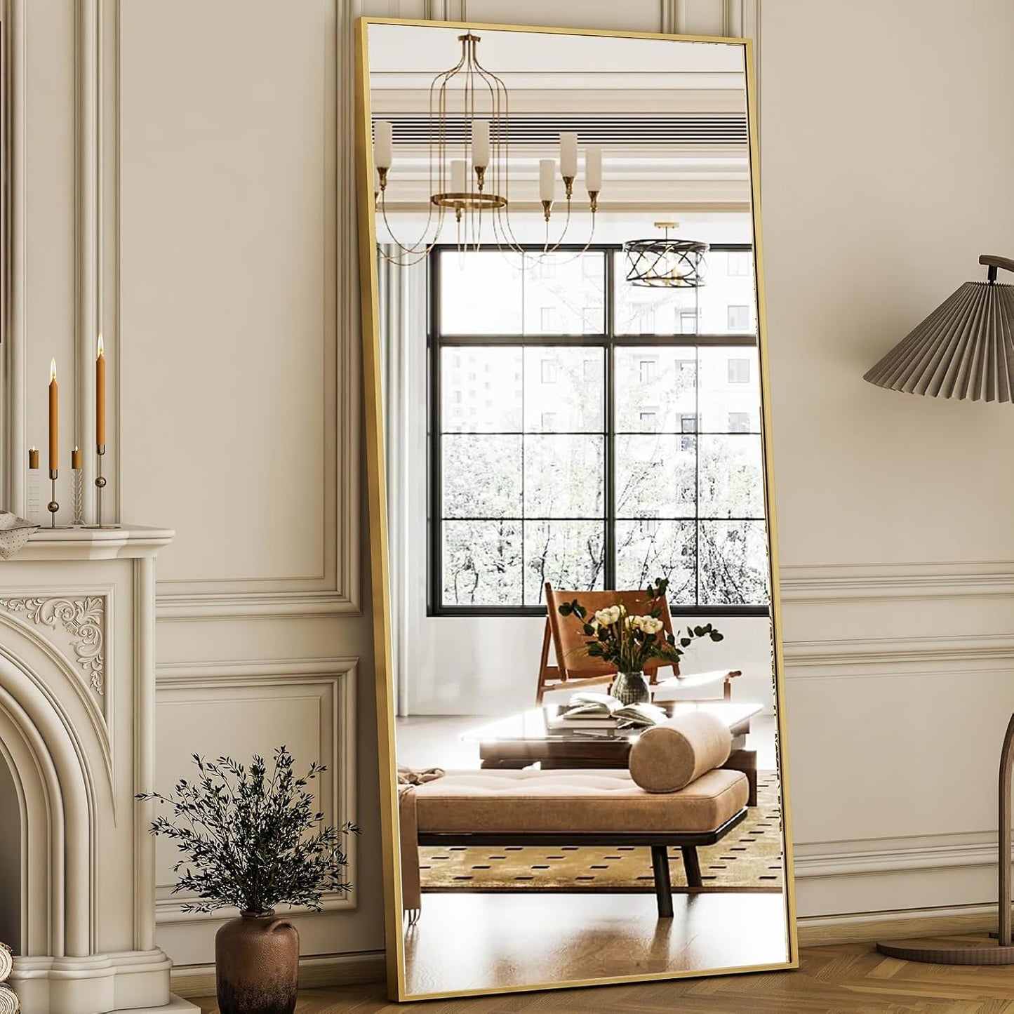 GLSLAND 68" x 24" Full Length Mirror - Rectangle Floor Mirrors Aluminum Alloy Frame Full Body Mirror for Bedroom, Living Room, Cloak Room, Gold