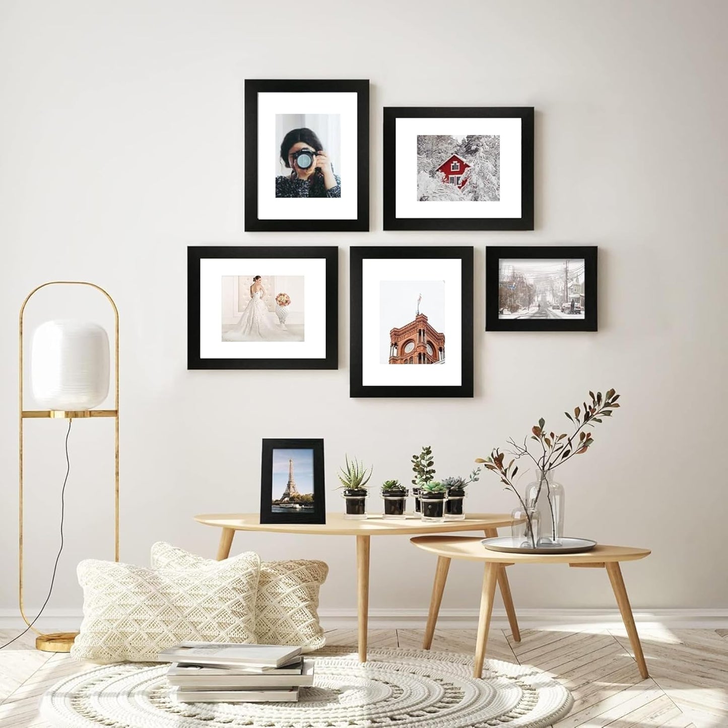 iRahmen 9x12 Picture Frame Set of 2, Black Wood Photo Frame with Tempered Glass, Display Pictures 6x8 with Mat or 9 x 12 without Mat for Tabletop and Wall Mounting