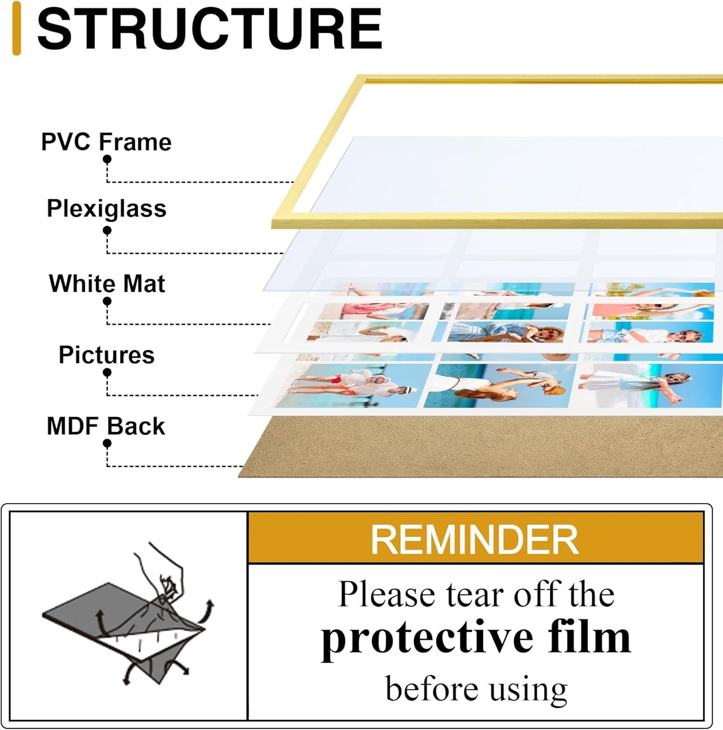 decorUhome 14x20 Picture Frames Collage Wall Decor, Display 9Pcs 4x6 Photos with Mat or 1Pcs 14x20 Unmatted, 9 4x6 Collage Picture Frames for Wall Mounting, Gold