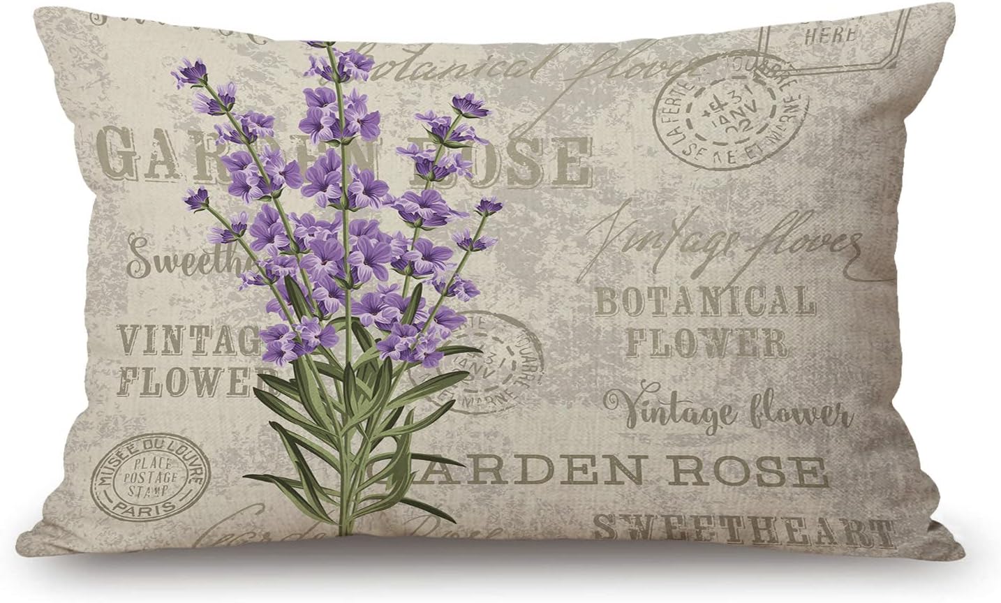 Lavender Cotton Linen Decorative Throw Pillow Case Cushion Cover Pillowcase for Couch Sofa Bed,12 X 20 Inches