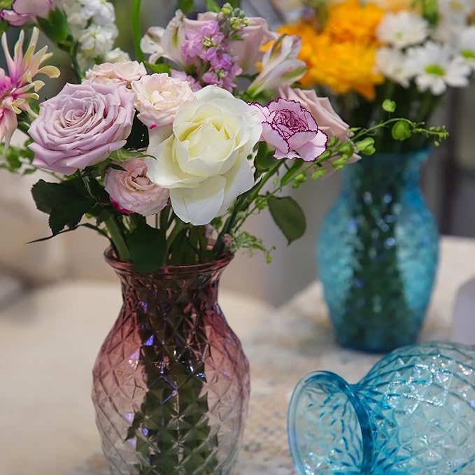 Vase for Flowers Small Glass Vases for Home Decor Table Centerpieces Living Room Bedroom Bookshelf Kitchen Modern Office Wedding Decoration Vintage Flower Vases Red White