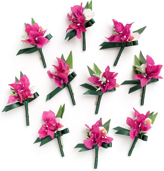 Ling's Moment Boutonniere for Men, 10pcs Groomsmen Guest Boutonniere, Artificial Flowers for Wedding Décor/Prom/Homecoming,etc.Hot Pink magenta Blush