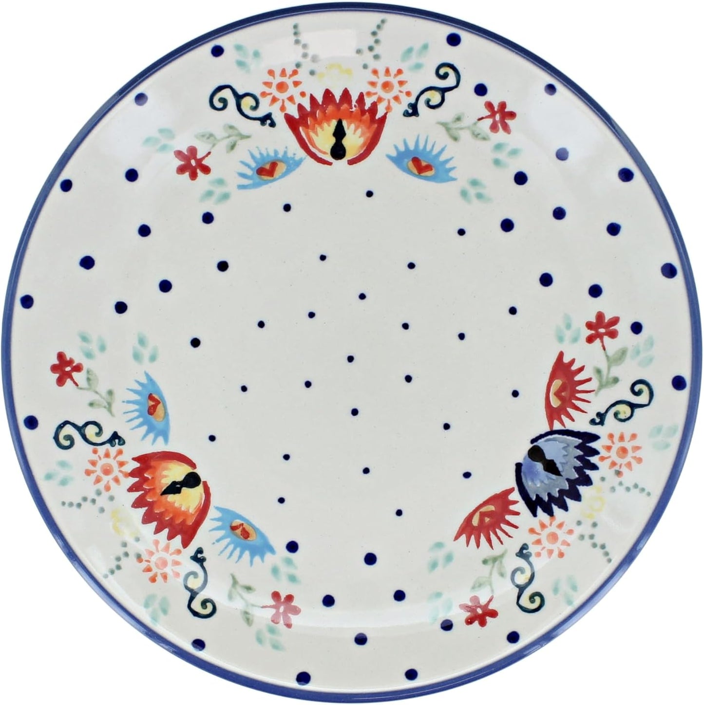 Blue Rose Polish Pottery - Red Desert Flower Dessert Plate - 7" Diameter - Beautiful Plate for Cake, Appetizers, or Snacks