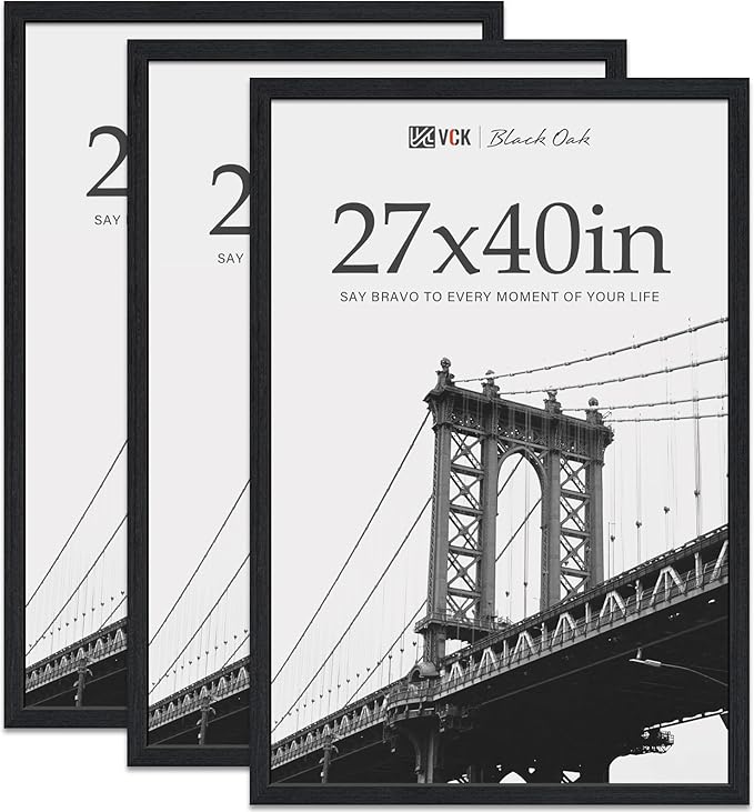 VCK 27x40 Frame for Poster & Picture - Black Oak 3 pk, Exclusive Natural Textured Solid Wood Frame, Wall Hanging