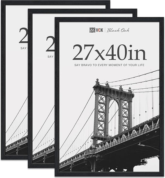 VCK 27x40 Frame for Poster & Picture - Black Oak 3 pk, Exclusive Natural Textured Solid Wood Frame, Wall Hanging