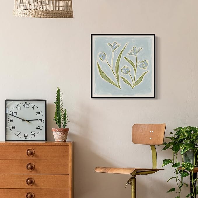 Tulip Flower Canvas Wall Art, Blue and Green Floral Aesthetic Poster, Watercolor Chinoiserie Art Print, Coastal Grandma Grandmillennial Botanical Picture Painting for Wall 24x24in Wrapped Canvas