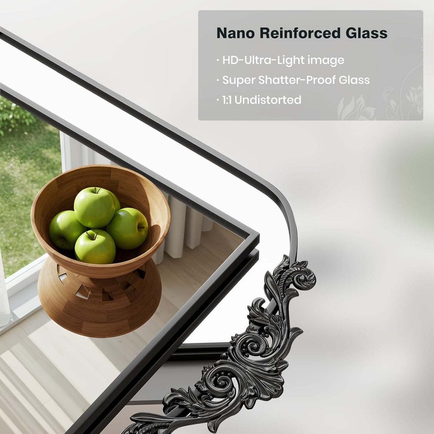 Filigree Arched Wall Mirror 26"x38" Retro Wall-Mounted Mirror with Vintage Ornate Carved Applique Hanging Leaning Antique Home Decor Mirror for Fireplace Living Room Entryway Hallway Bathroom, Black