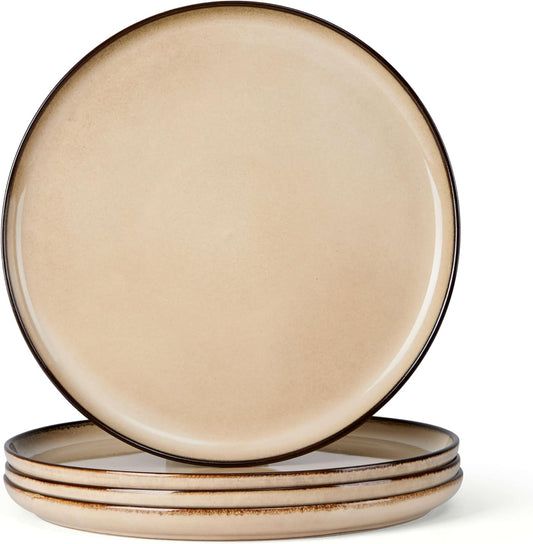 Herogo Ceramic 10.43 Inch Dinner Plates Set of 4, Stoneware Dinnerware Plate Set, Double Reactive Glaze Large Dinnerware Plates for Kitchen, Microwave, Oven & Dishwasher Safe, Cream Khaki