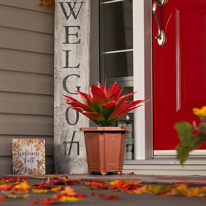 Velener Fall Fake Agave Artificial Plant Outdoor, Red Fake Succulents Plant for Room Decor and Autumn, Unpotted Faux Plants for Outdoor/Indoor Fall Decor, Red, 22 inches, Set of 1