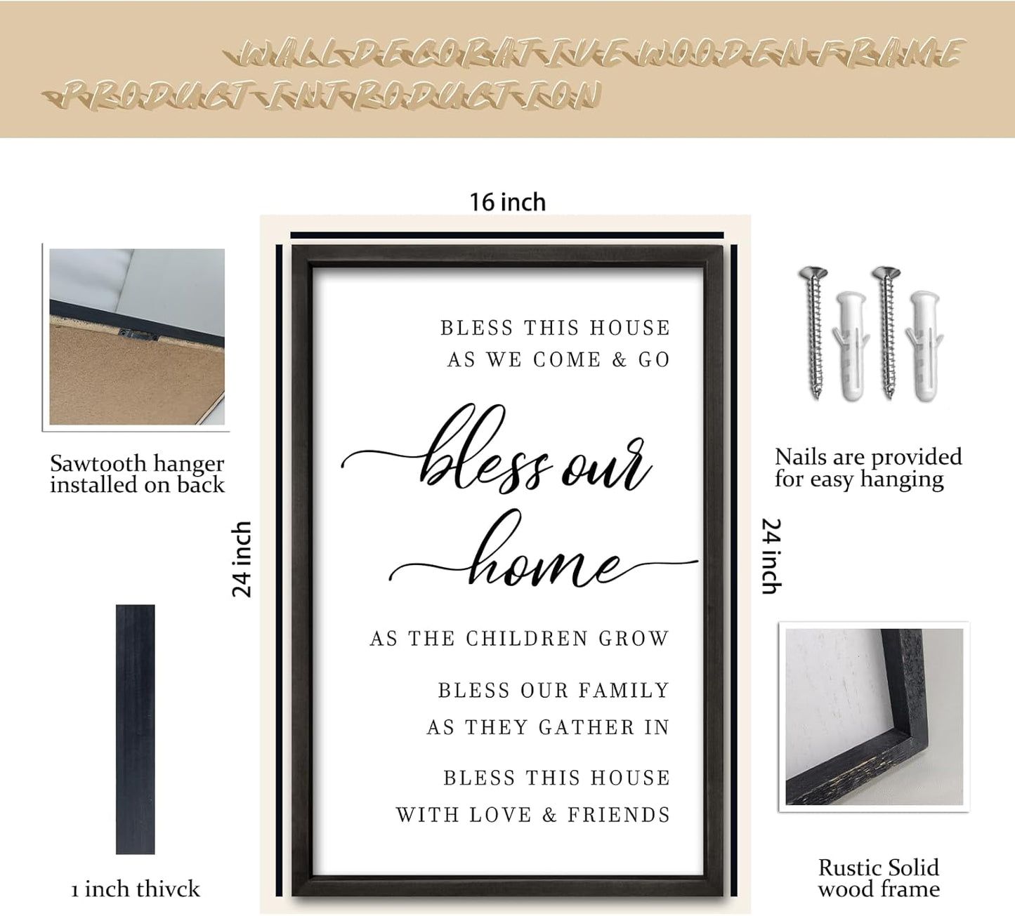 comurdyo Bless This Home Wall Decor 16"×24" Modern Rustic Farmhouse Inspirational Blessing Sweet Family Quote Scripture Sign For Living Room Bedroom House Wall Art Hanging (Black)