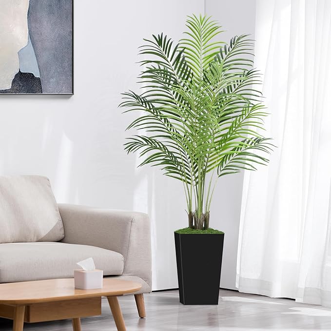 5ft Artificial Palm Tree with Black Planter-Tall Artificial Indoor Plants, Fake Tropical Palm Tree, Faux Silk Plants for Home Office Living Room Bedroom Modern Decor