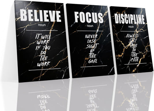 Inspirational Believe Focus Discipline Positive Wall Art Entrepreneur Quotes Print Picture Modern Wooden Canvas Framed Artwork for Home Living Room Office Artwork Stretched and Framed [72''Wx36''H]