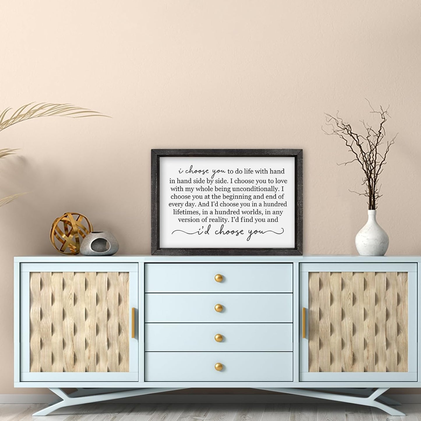 comurdyo I Choose You To Do Life Sign Wall Decor 16"×11" Bedroom Above Bed Art Work Marriage Love Vow Wood Framed Wall Hanging (Black)