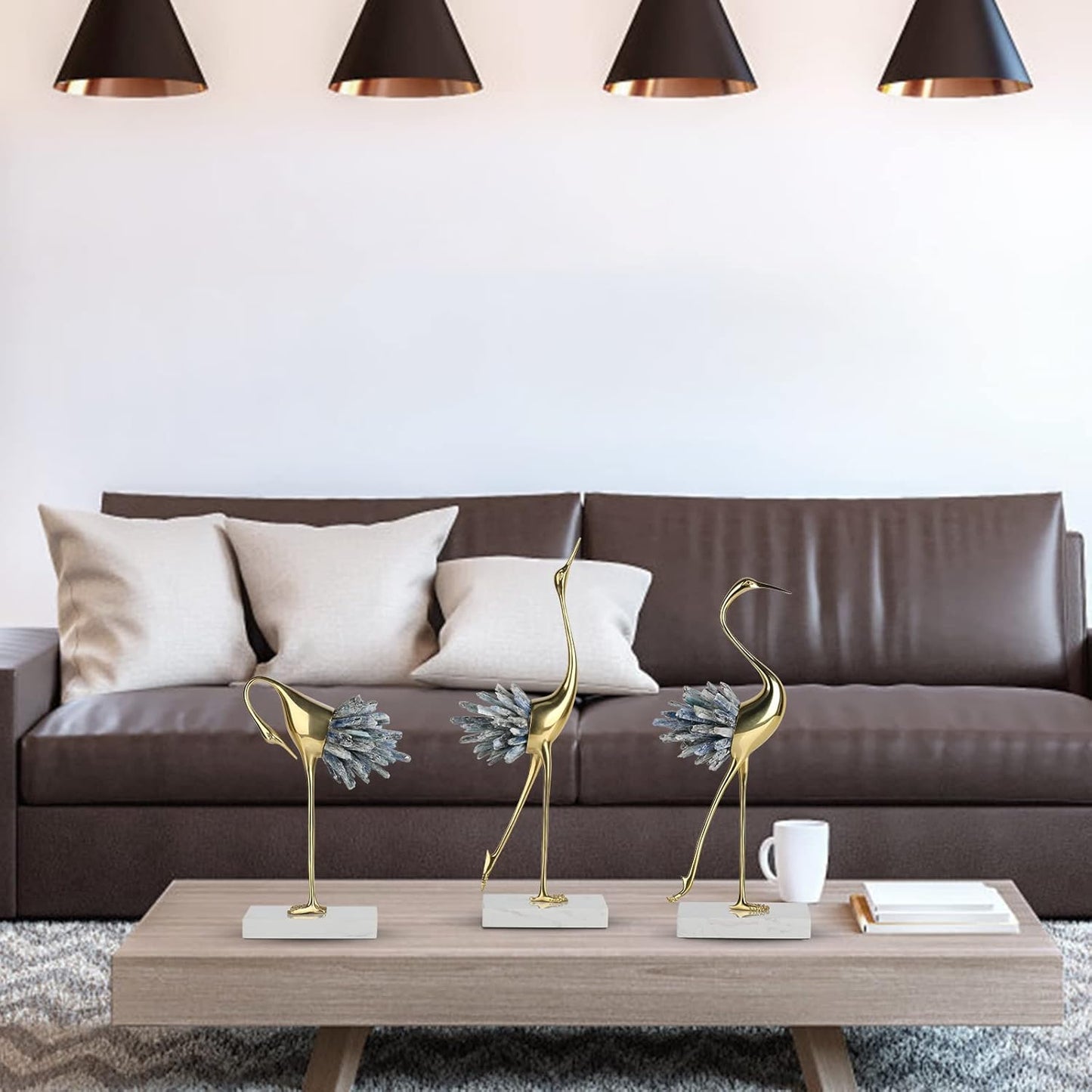 Gold Decor Accents,Brass Birds Statues Gold Home Decor Modern Crystal Decor Ornaments for Living Room, Bedroom, Office Desktop, Cabinets (Blue A)