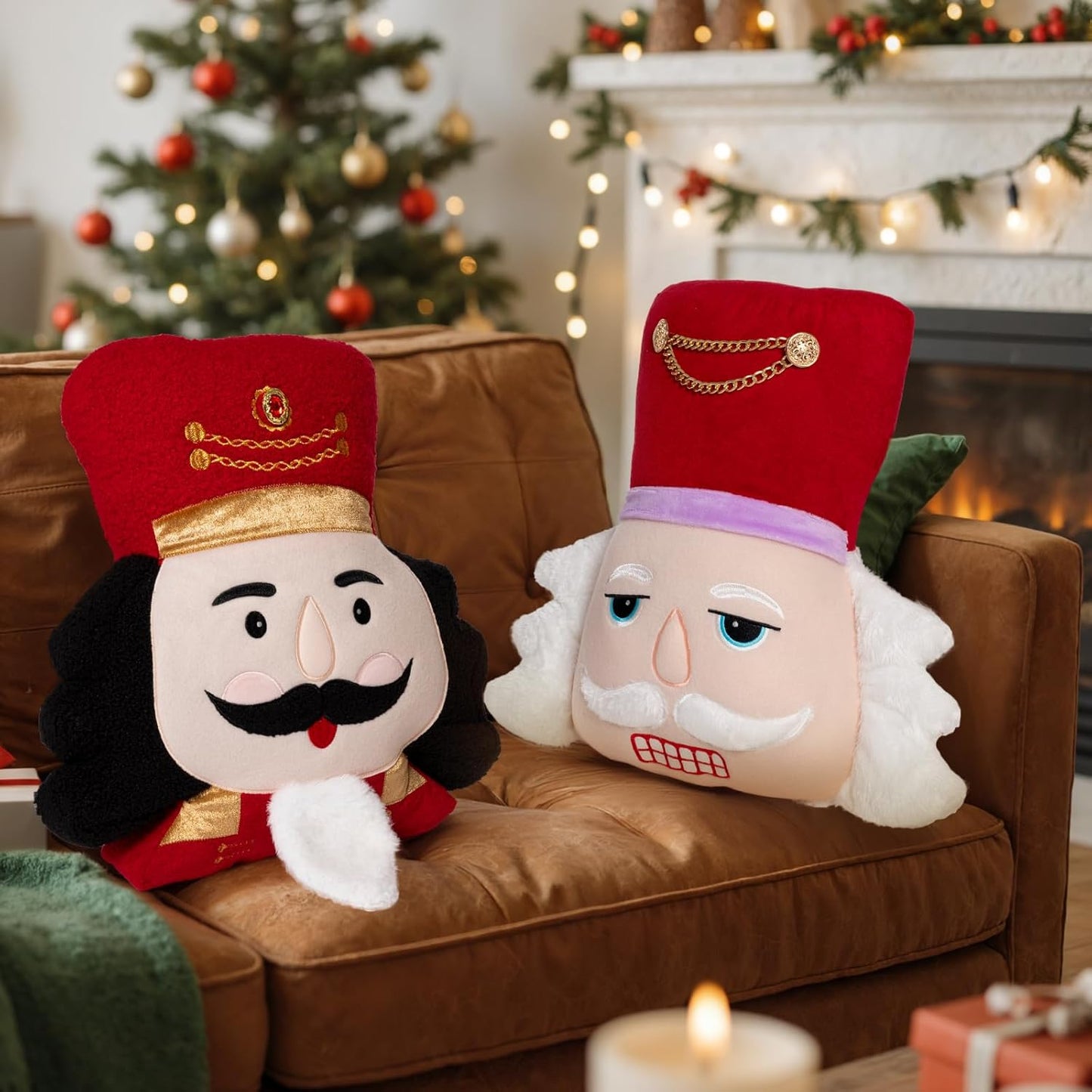 Lanpn Christmas Nutcracker Pillow Set of 2, Christmas Decoration Winter Throw Pillows Soft Cute 3D Shaped Nutcracker Throw Cushion for Sofa Living Room Bedroom Xmas Decor (Red)