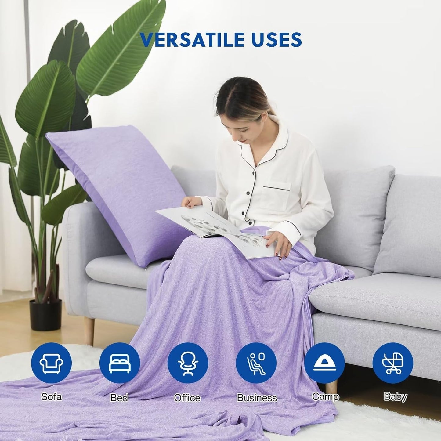 HOMFINE Cooling Blankets for Hot Sleepers - Summer Blanket Thin Lightweight Breathable Soft Double Side Enhanced Cooling for Bed Couch Sofa, Keep Cool for Night Sweats (Purple, 60 x 80 inches)