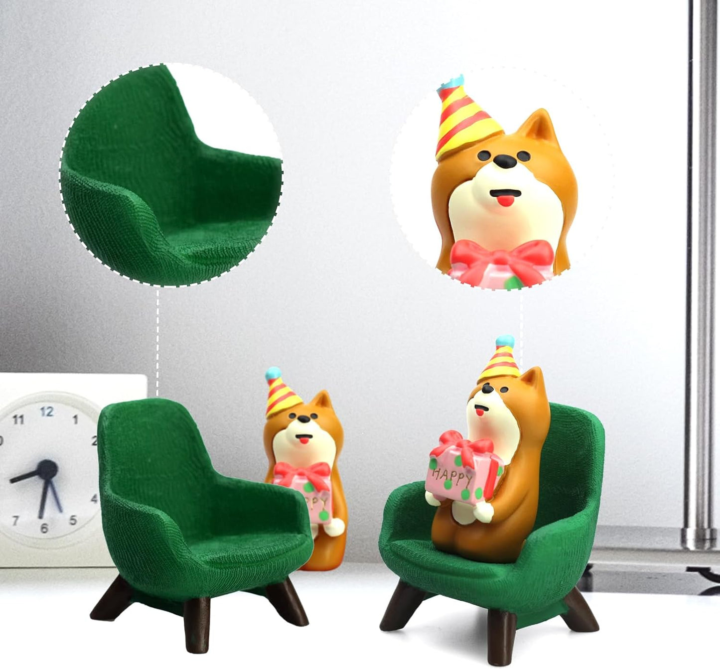 Cute Mini Puppy Holding a Gift Figurine - Resin Dog for Office, Home Decoration for Dog Lovers - Green Sofa