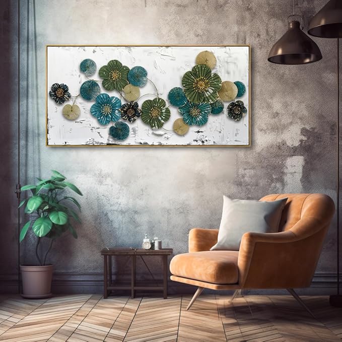 Wall Art Floral Wall Decor Modern Botanical Artwork Green and Blue Canvas Painting for Bedroom Living Room Dining Room Home Office Decor 24"x48" with Framed