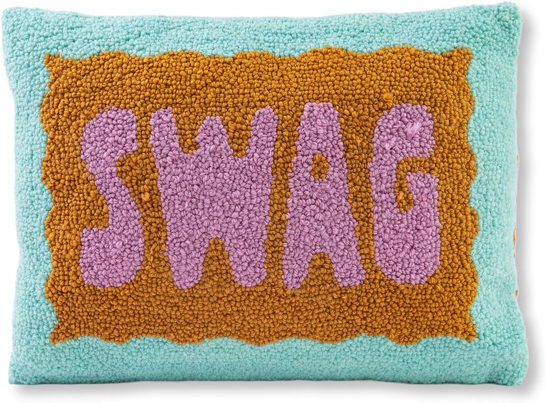 FURBISH Hook Decorative Throw Pillow - Swag - 12"x16" - Small Embroidered Designer Pillow for Living Room, Couch, Sofa, Chair & Bed - Eclectic Home Decor