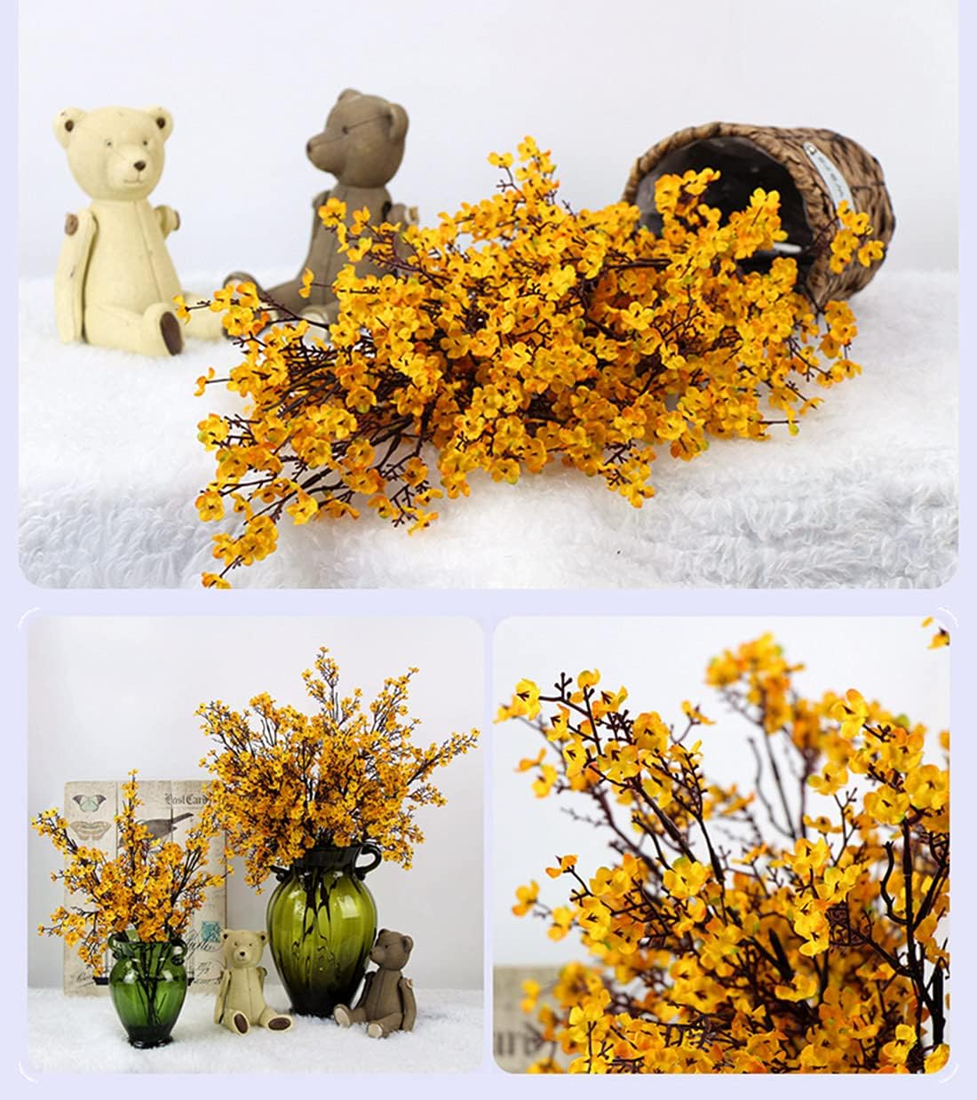 JAKY-Global Babys Breath Orange Silk Artificial Flowers 12 Bundle Fall Stems Fake Plants Decor Wedding Party Decoration Bouquets Real Touch DIY Home Garden(Yellow Orange 12Bundles)