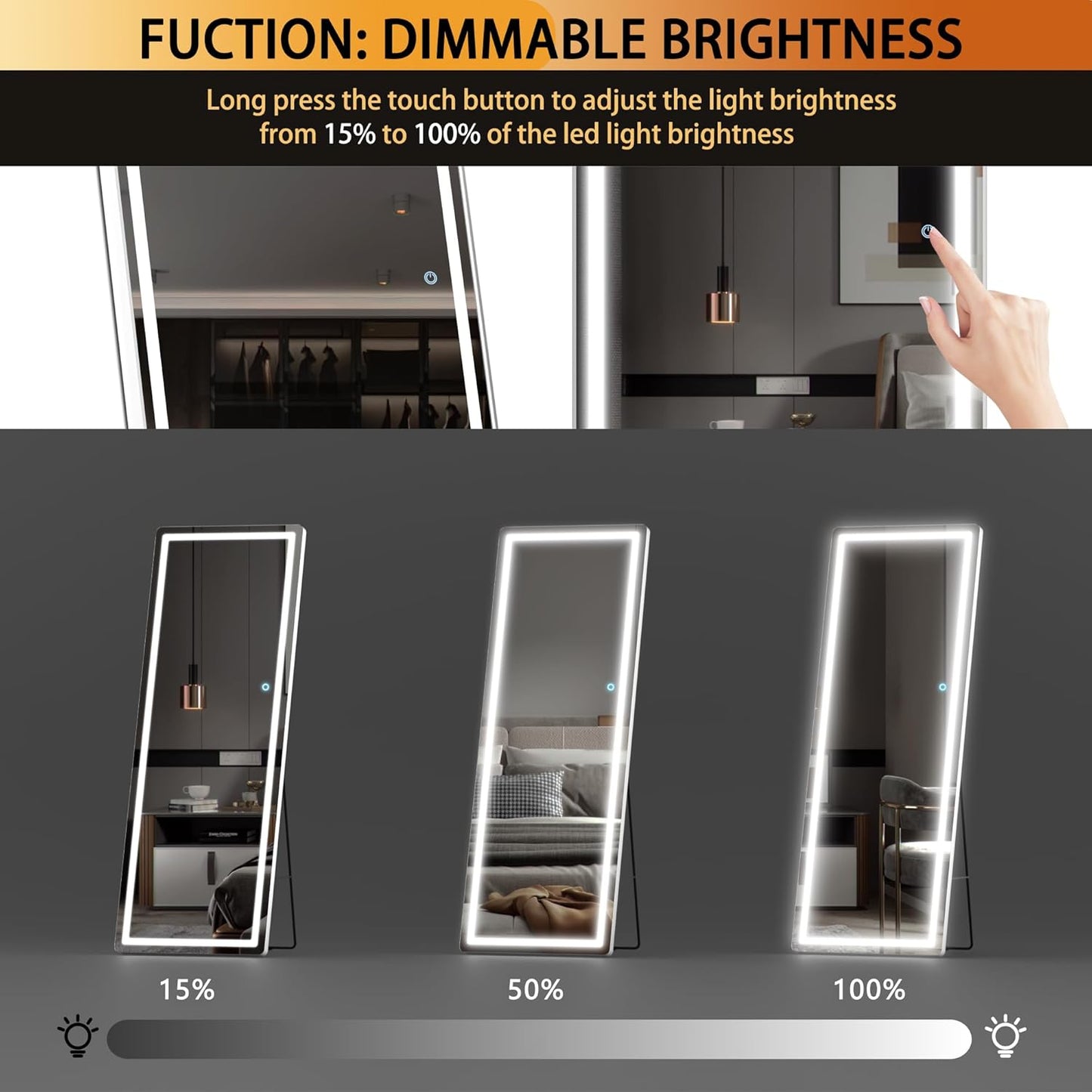 Hasipu Full Length Mirror with Lights, 61" x 22" LED Floor Mirror, Full Body Dressing Standing, Hanging Mounted Mirror for Living Room Bedroom Cloakroom, Round White