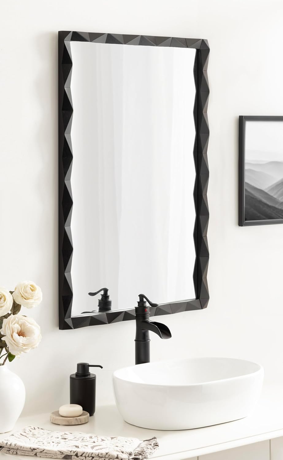 Kate and Laurel Endicott Modern Geometric Rectangle Wall Mirror, 24 x 36, Black, Rectangular Dimensional Pieced Wood Mirror for Use as Bathroom Mirror for Over Sink or Cute Nursery Mirror