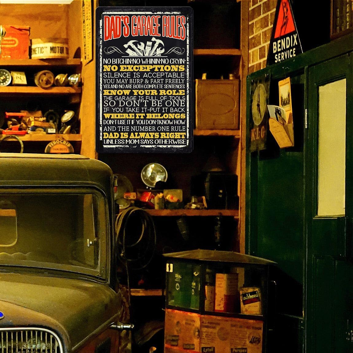 Funny Dad Garage Signs Dad's Garage Rules Sign Man Cave Decor Gifts For Men Dads Garage Metal Tin Signs Garage Accessories Cool Garage Stuff For Men Mechanic Shop Decor 8x12 Inch
