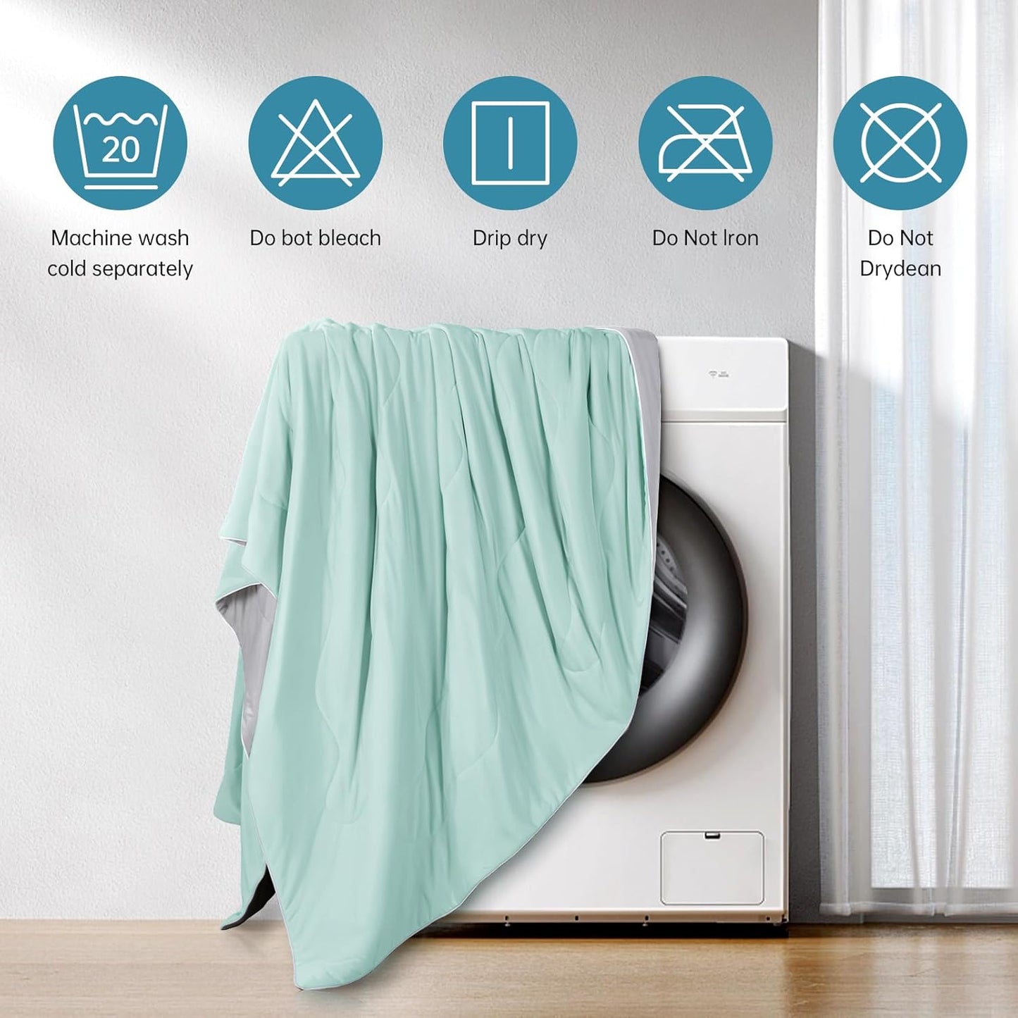 EASELAND Cooling Comforter Twin, Cold Touch Fabric Absorbs Body Heat, Double-Sided Cool Design Soft Fluffy Cooling Blanket for Night Sweats Hot Sleeper (Green, Twin(68"X90"))