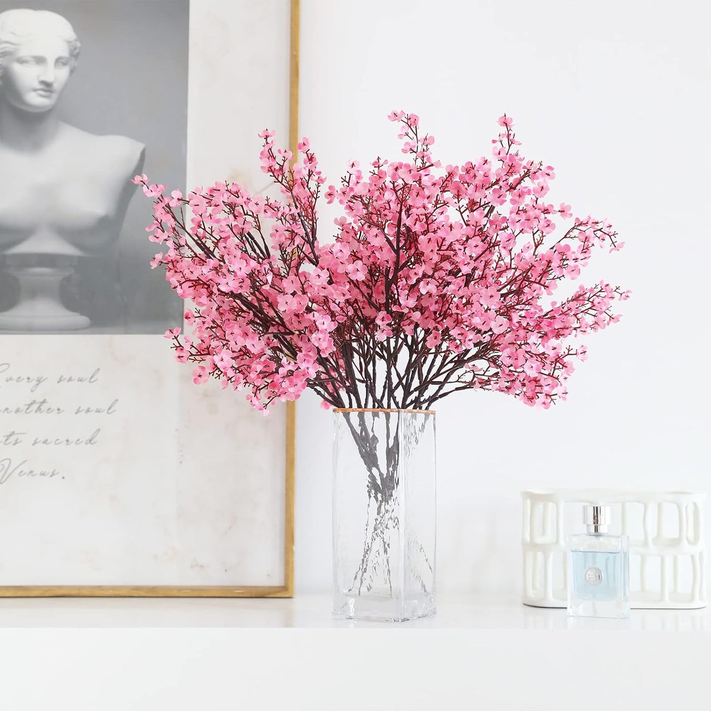 Hananona 10 Pcs Artificial Babys Breath Flowers Spring Flowers Fake Pink Silk Flowers for Home Decor Wedding Floral Arrangement Valentine's Day Table Centerpieces (10, Pink)