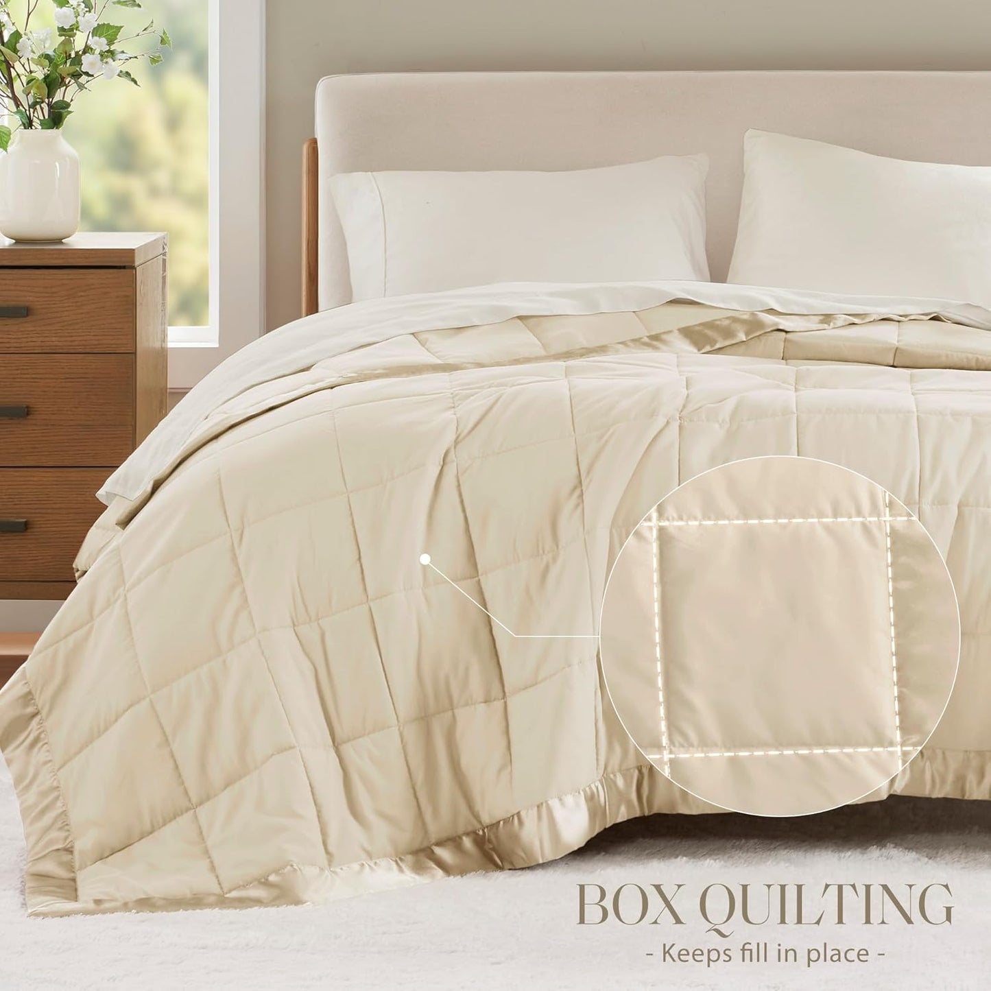 Madison Park Windom Down Alternative Blanket, Premium 3M Scotchgard Moisture Wicking Treatment, Lightweight and Soft Bed Cover For All Season, Satin Trim, Cream Twin