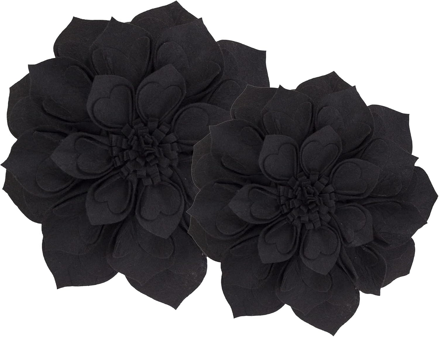 Fennco Styles Handmade 3D Heart-Shaped Petals Flower Decorative Throw Pillow Cover Only - 13" Round Black Floral Pillow Case for Couch, Home Décor and Holiday, Housewarming Gift