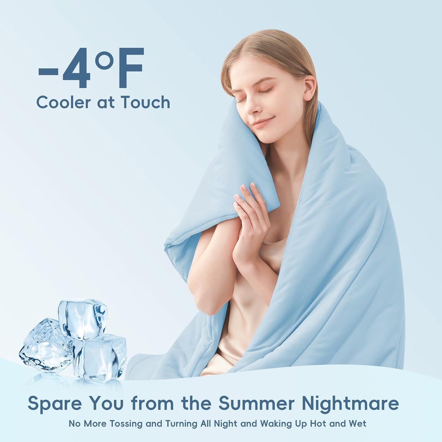 MASVIS Cooling Comforter Twin Size - Blue Lightweight Summer Cooling Blanket for Hot Sleepers Night Sweats, Double-Sided Cool Touch Soft Breathable Comforters, Q-Max 0.4 Cold Tech Ice Blanket 68"x90"