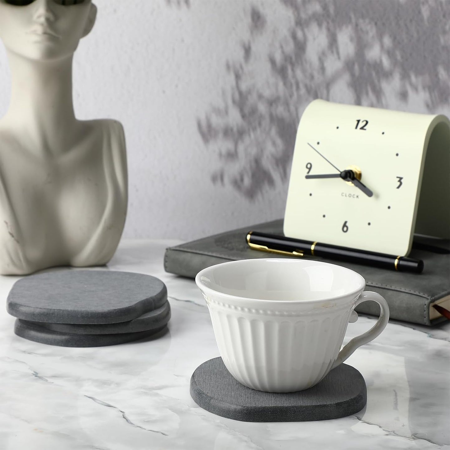 Diatomaceous Earth Coaster ，Set of 6，Unique White Absorbent Coasters for Drinks，Modern Aesthetic Instant Dry Stone Drink Coasters（6,Grey）