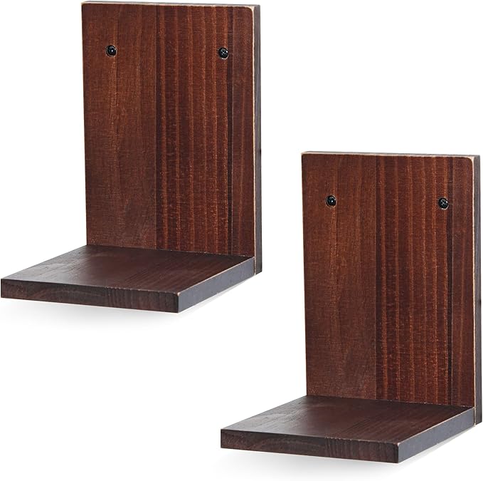 Small Wall Shelf,L-Shaped Small Floating Shelves for Plants Speaker Table Lamp Display,Wooden Ledges Indoor Modern Midcentury Decorative for Gallery Living Room Porch,Pine,2 Pack(Rustic Walnut)