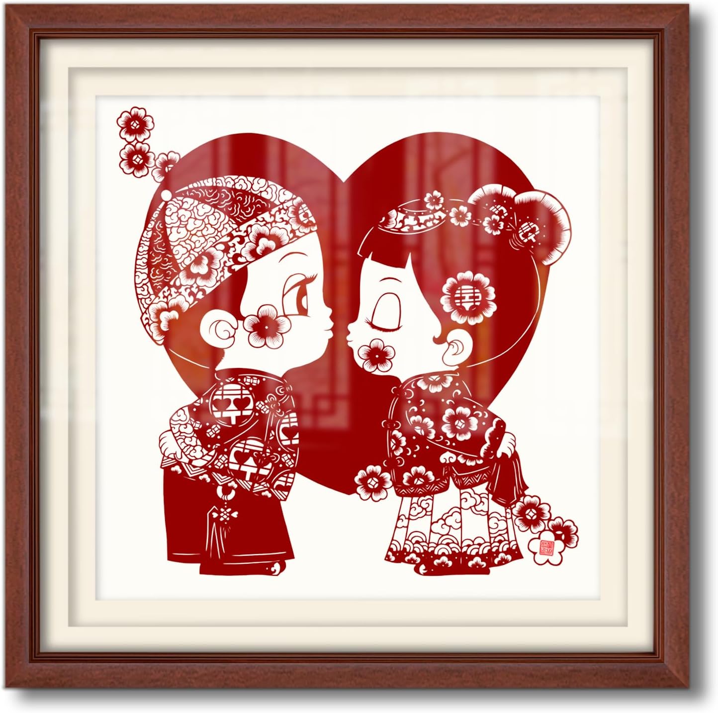 crmotu Chinoiserie Wall Art, Chinese Wedding Paper-Cutting Framed Wall Decor, Romantic Couple Wall Decor, Unique Folk Handmade Gift for Newlyweds Engagement Anniversary 26x26 Inch