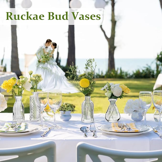 RUCKAE Small Clear Bud Vases Bulk 12 Pack Mini Flower Glass Vases for Centerpiece Table Wedding Decorations Home Decor Party(Transparent)