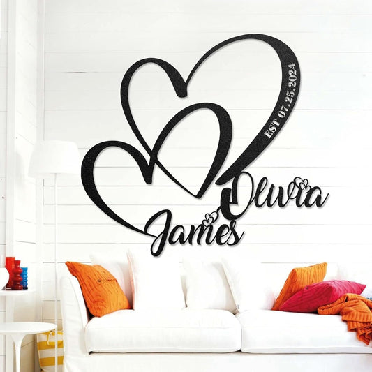 LULLBABYMALL Personalized Love Metal Sign - Customized Names and Date Wall Art, Infinity Metal Signs for New Home, Wedding, Couple, Christmas